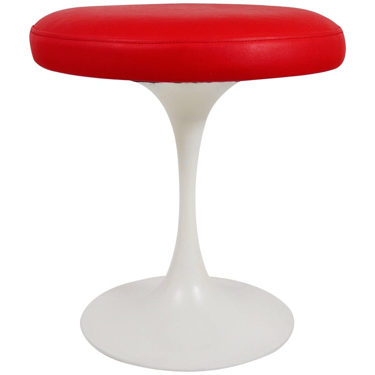 Maurice Burke Red and White Tulip Base Stool by Arkana, United Kingdom, 1960s For Sale