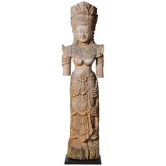 Hand-Carved Cambodian Statue