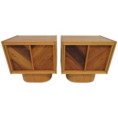 Unusual Mid-Century Modern Plinth Base Sculptural Front Nightstands