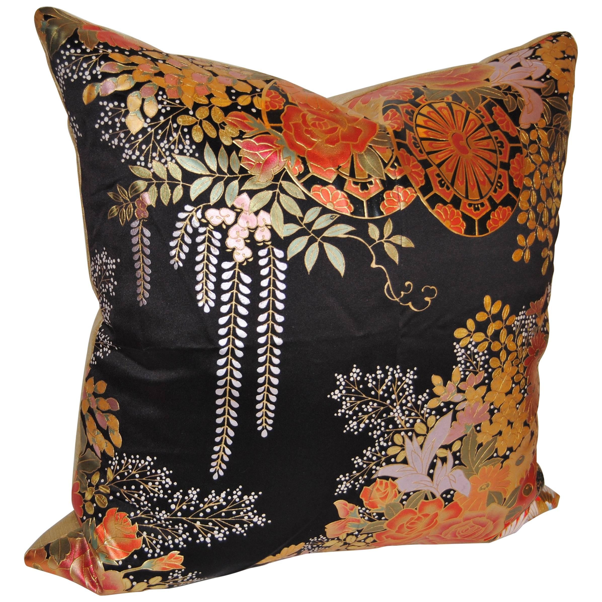 Custom Pillow Cut from a Vintage Japanese Hand-Painted Silk Wedding Kimono