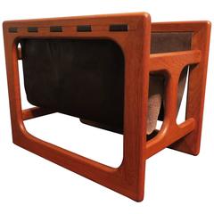 Teak and Leather Magazine Rack from Denmark, 1960s Teak and Leather Magazine Rack from Denmark, 1960s