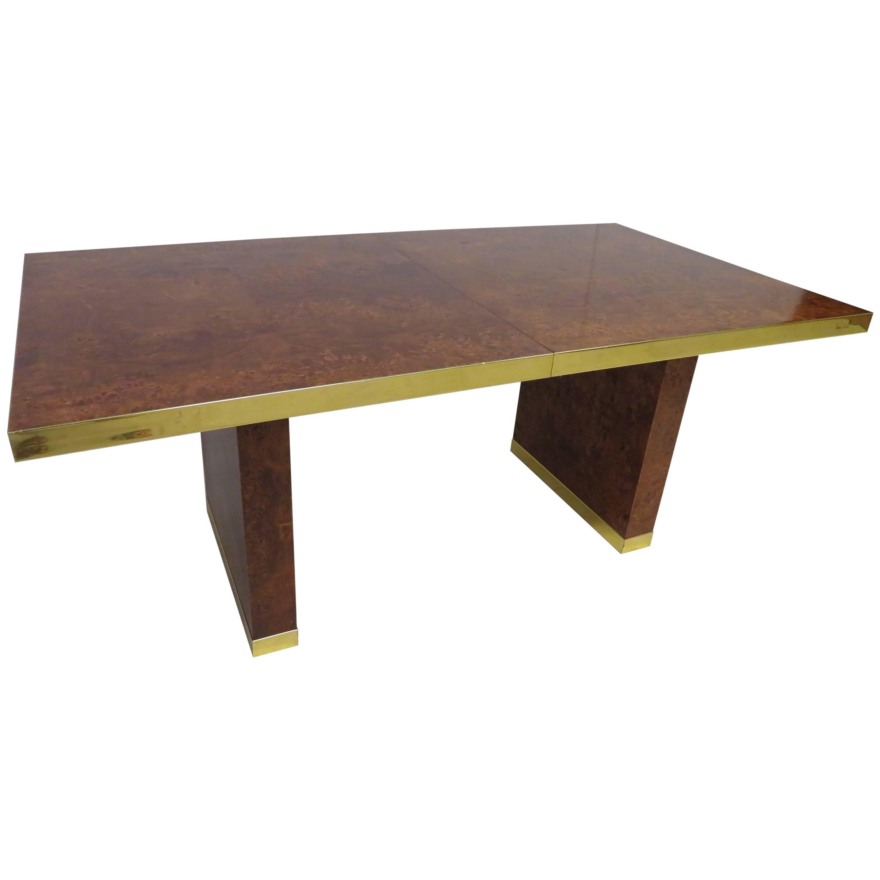 Spectacular Pierre Cardin Burled and Brass Dining Table Mid-Century Modern For Sale