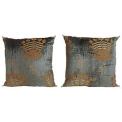 Pair of 19th Century Heraldic Silk Velvet Decorative Pillows