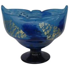 Daum Nancy Blue Ovoid French Glass Vase with Gold Foil