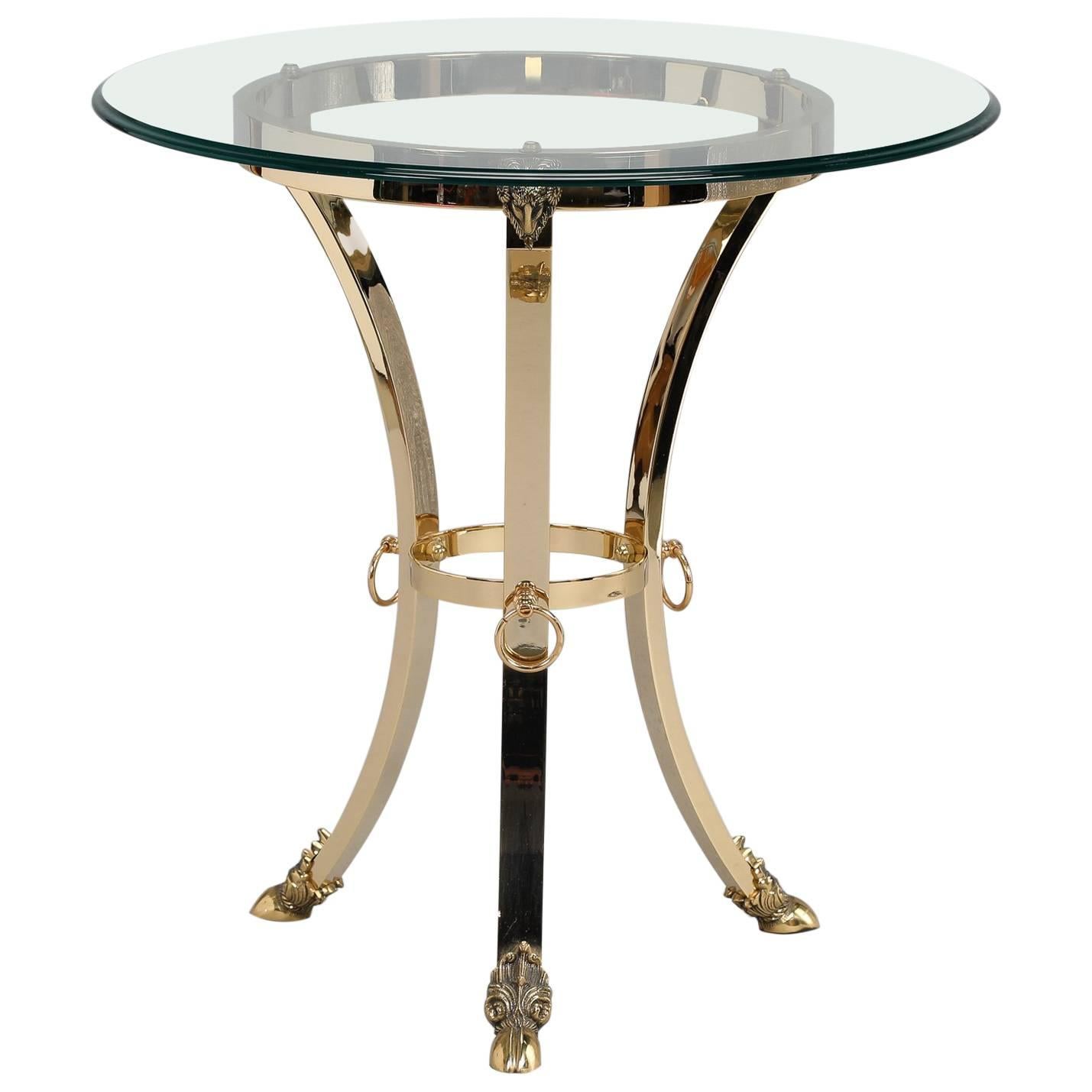 Mid-Century Spanish Neoclassical Brass Ram's Foot Side Table