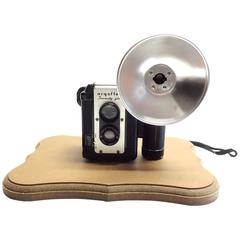 Argo Twin Lens Reflex Camera with Rare Flash, Mounted on Wood, circa 1949