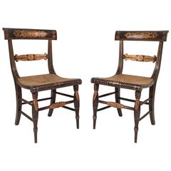 Antique Pair of Neoclassical Fancy Painted Klismos Chairs
