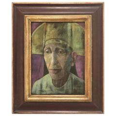 Harry Elsas, Male Portrait, Oil on Fabric over Masonite, Signed 11