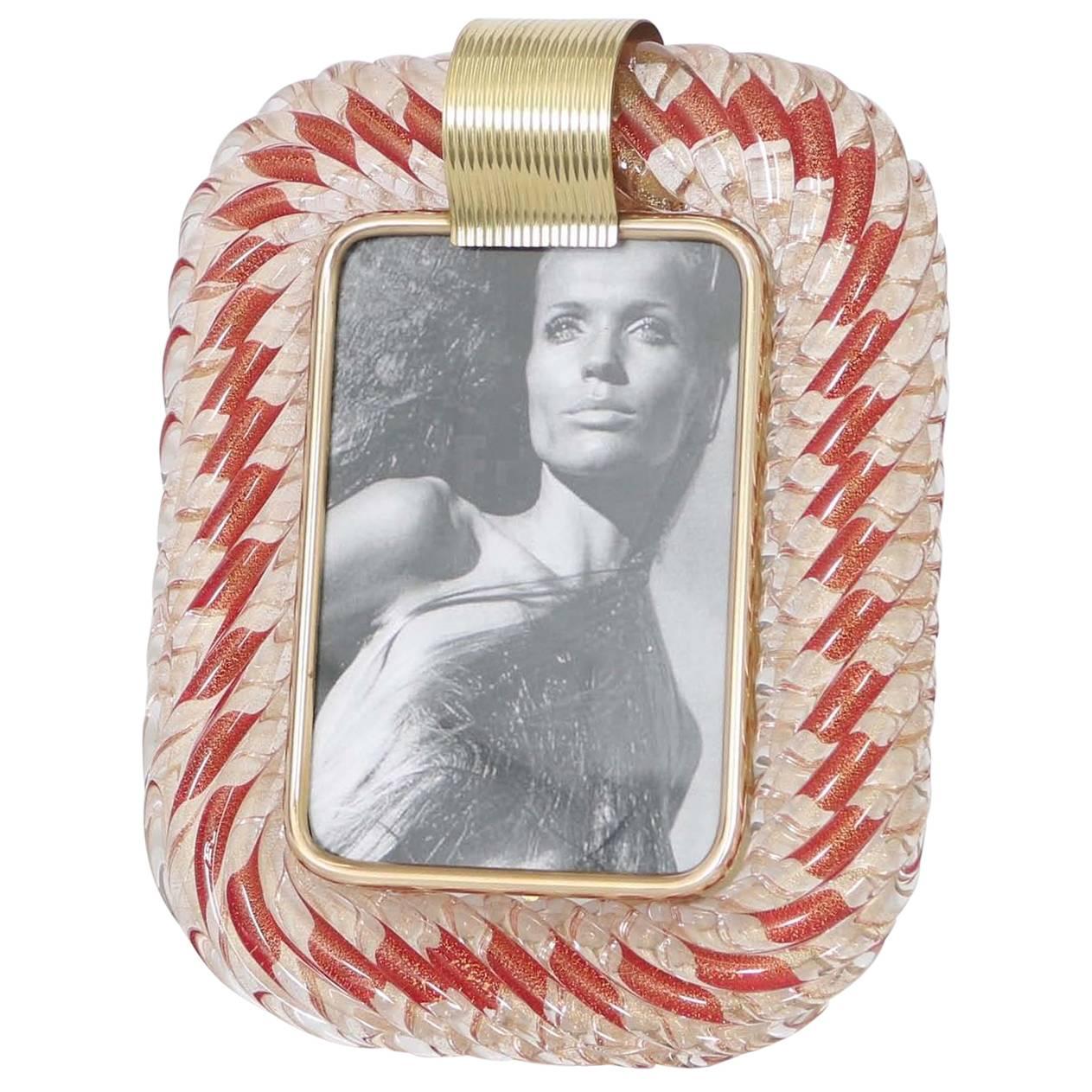 Venini 'Torciglione' Murano Glass Photo Frame with Gold Detail