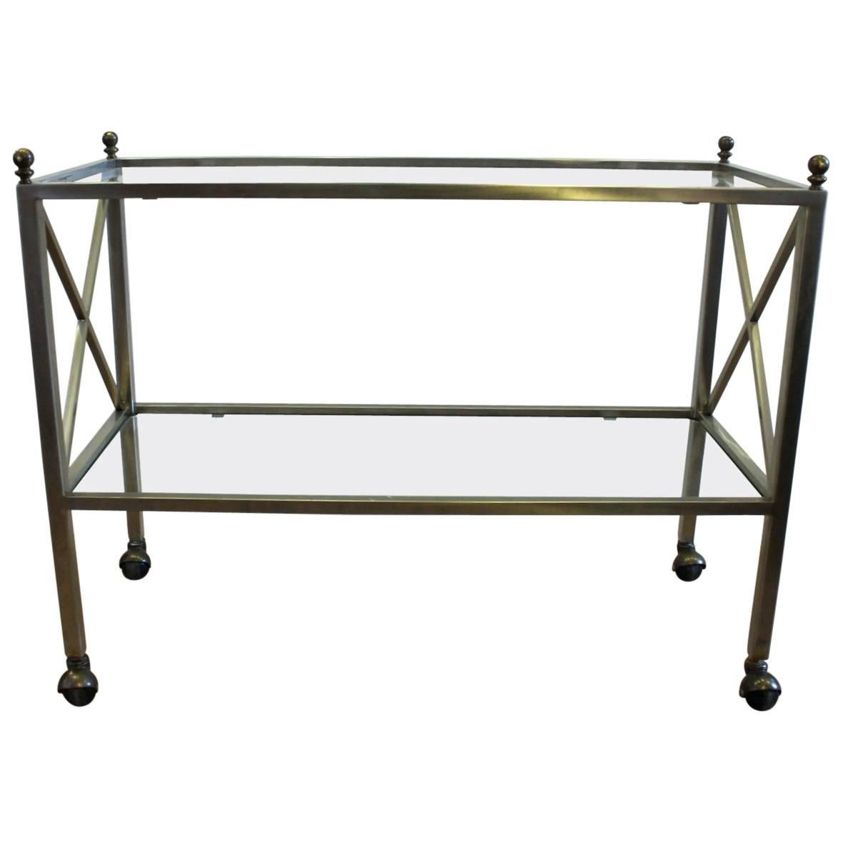 Mid-Century Modern Regency Style Stainless Steel Tea Cart