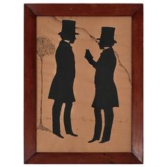 Antique 19th Century Double Portrait Silhouette of Two Young Men