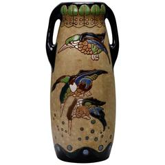 Extra Large Jugendstil Amphora Vase with Birds
