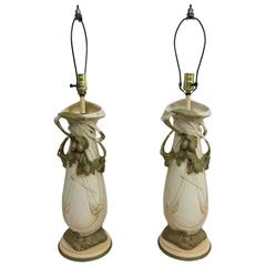 Vintage Royal Dux Porcelain Table Lamps Art Nouveau Bohemia 3