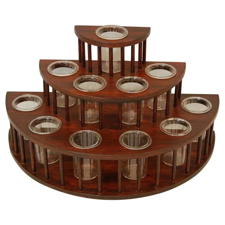 Modern Tiered Wooden Floral Display Stand with 11 Glass Bud Vases at 1stDibs