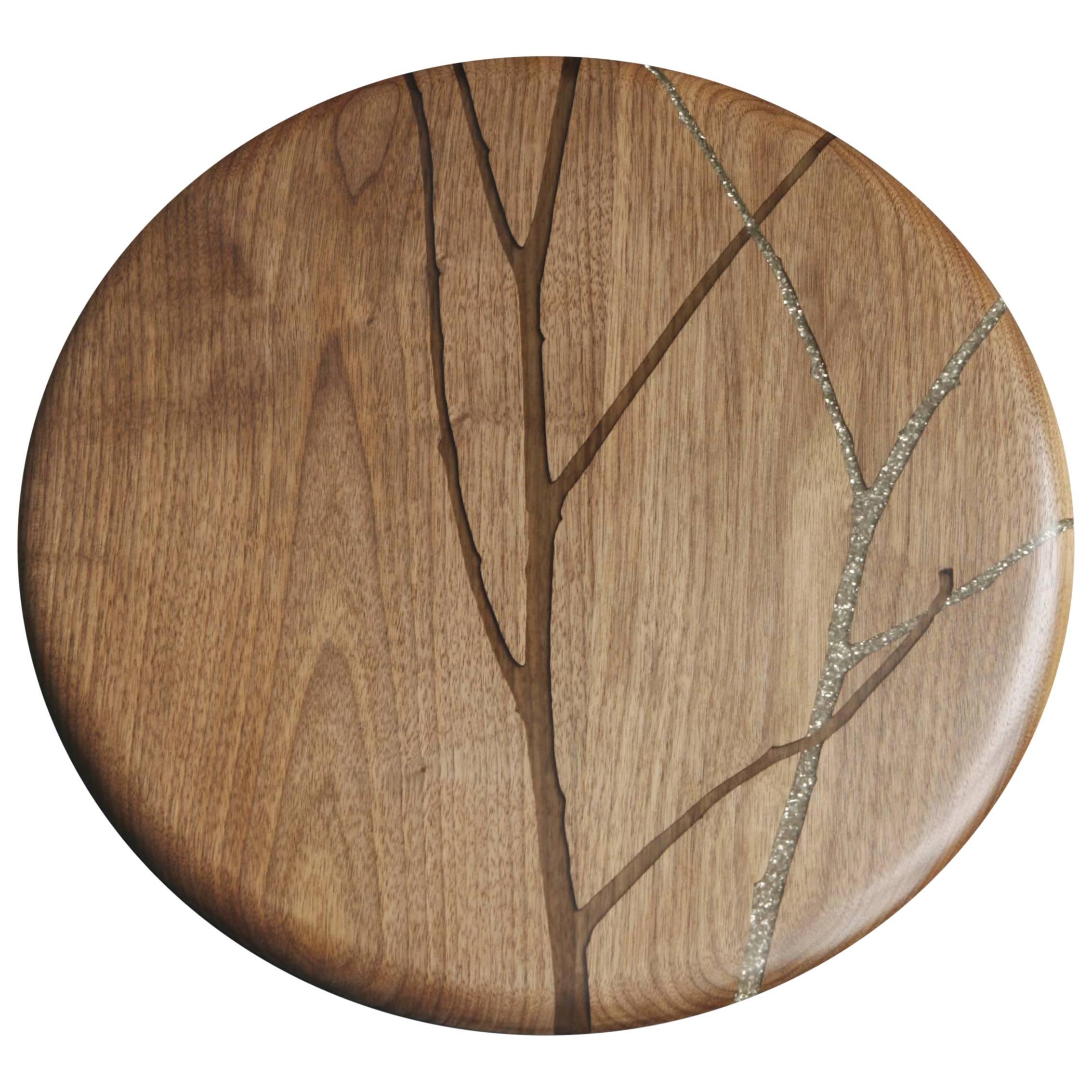 Hazy Floozan Centerpiece Turntable Tray in Walnut and Inlaid Resin - In Stock For Sale