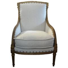 19th Century French Louis XVI Style Gilt Wood Bergere