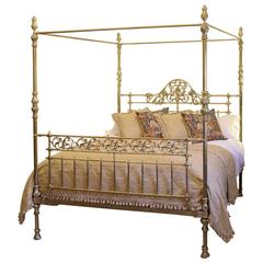 All Brass Wide Four Poster Bed with Song Bird Castings, M4P21