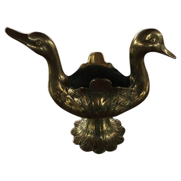 Mid-Century Brass Double Sided Swan Candy Dish For Sale