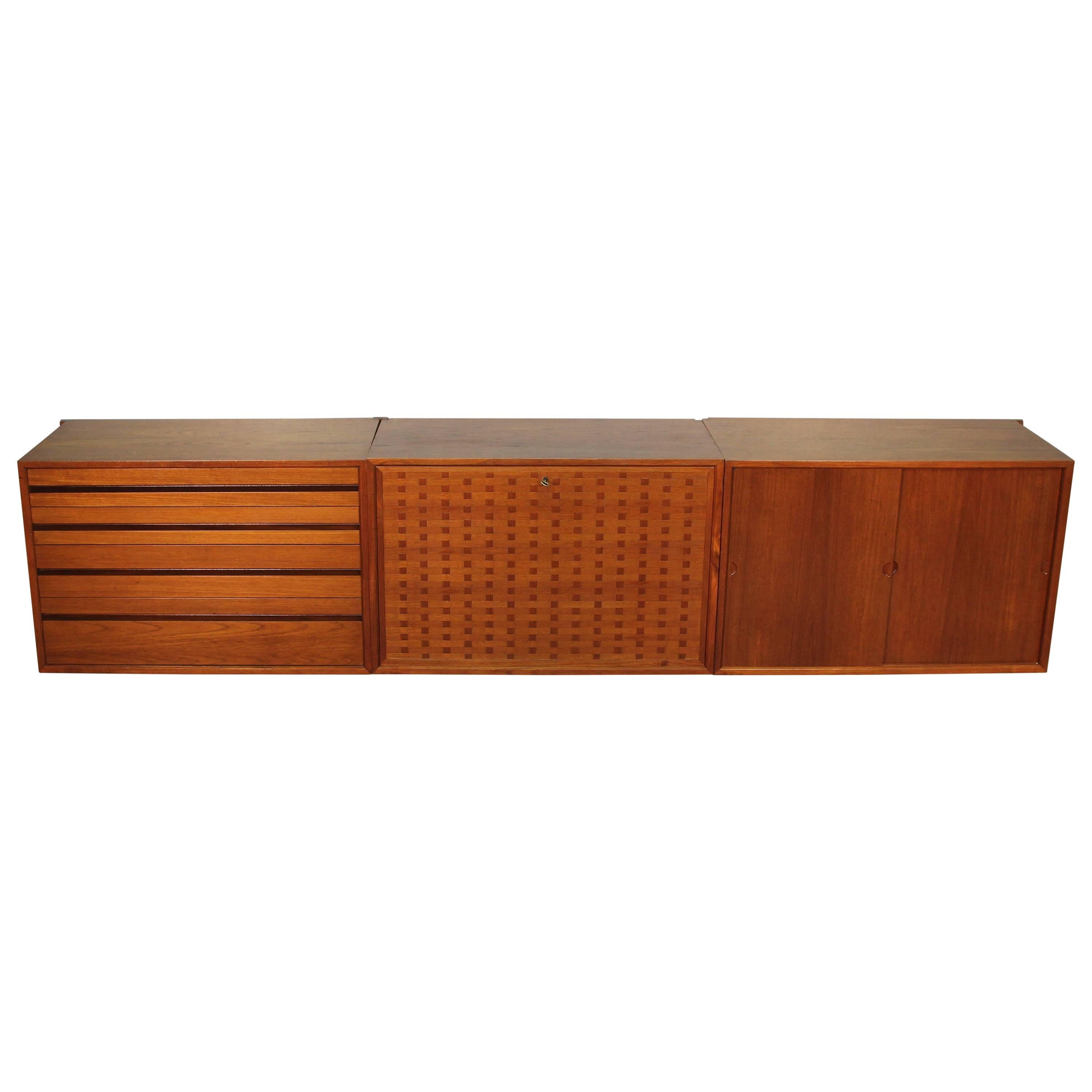 Poul Cadovius Three-Section Wall Mount Cabinet or Credenza