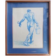 Male Nude Ink on Paper Print