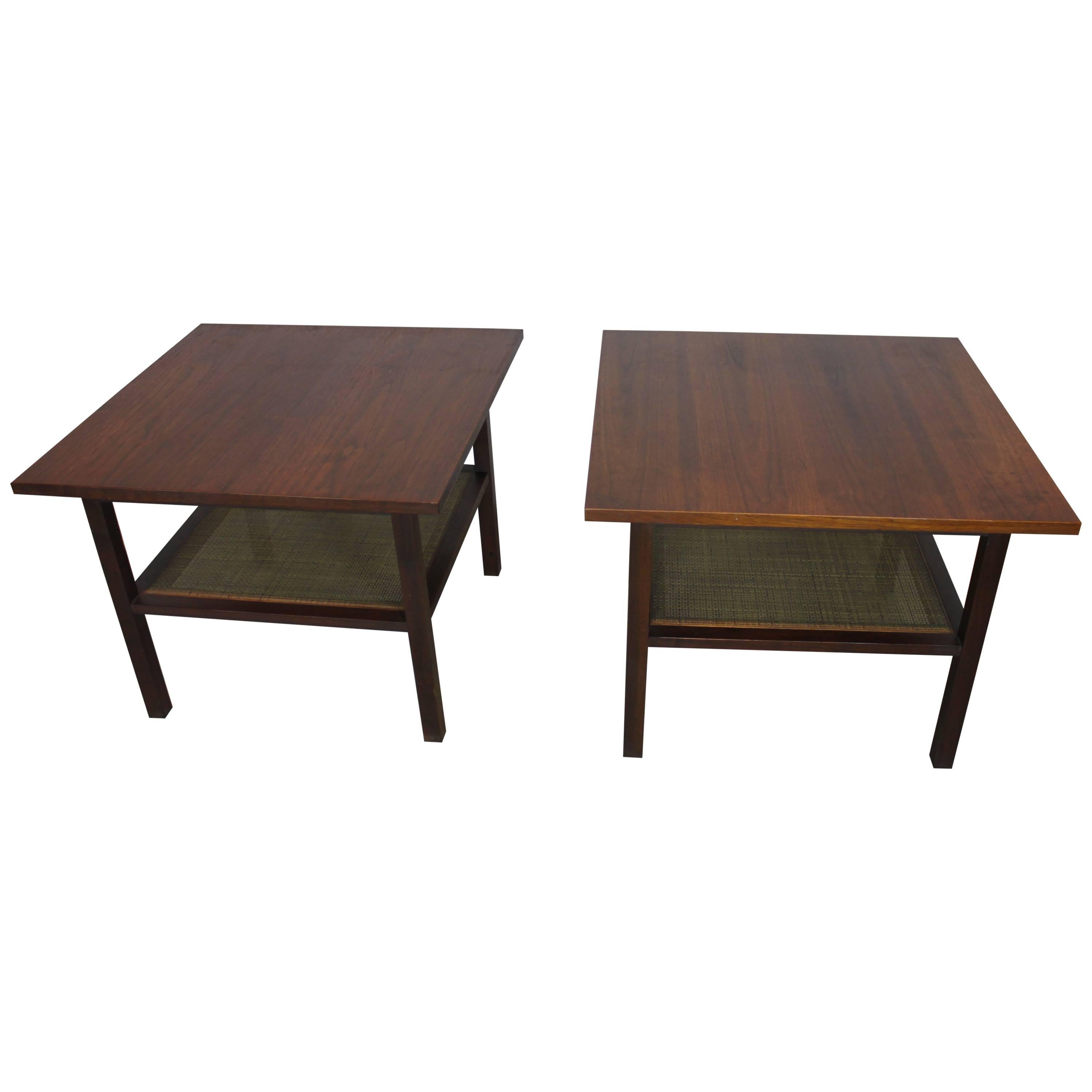 Pair of Mid-Century Modern Walnut Rosewood End Tables For Sale
