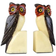  Pair Finely carved Marble Owl Bookends