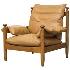 Percifal Lafer Style Oak and Leather Lounge Chair