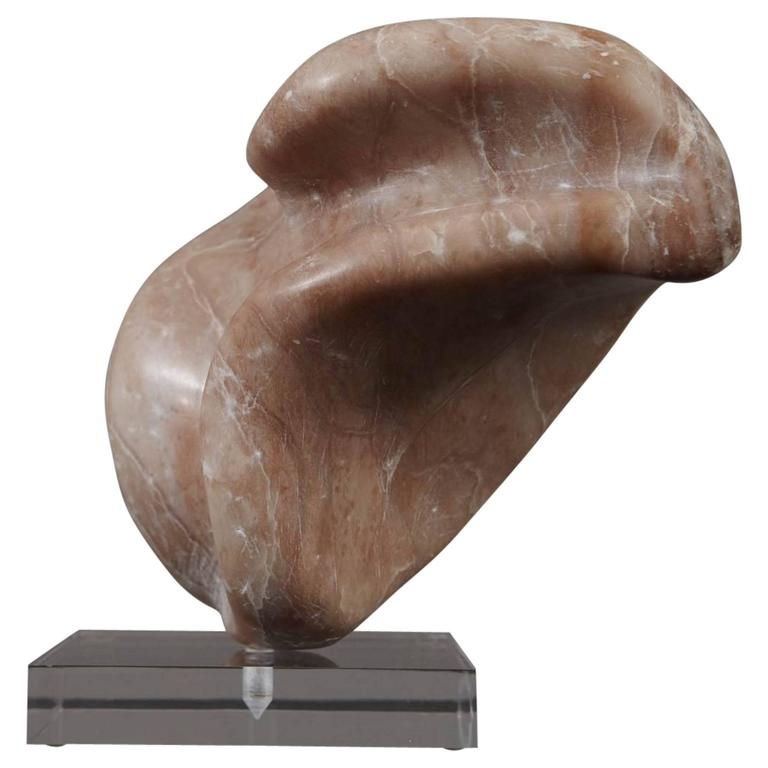 Abstract Portuguese Pink Marble Sculpture on Lucite Base For Sale at