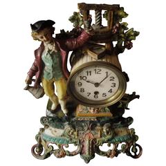 Rare Hand-Painted Antique Clock, French Style Antique Clock, Figure Clock