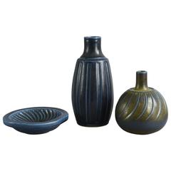Three Items with Blue Glaze by Kage Verkstad, Gustavsberg, Sweden 10