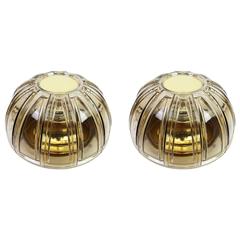 Pair of Brass and Amber Glass Sconces or Flush Mount by Limburg, Germany, 1960s 3