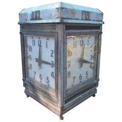 Spectacular Over Sized Antique Bank Four-Sided Outside Clock