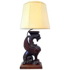 Carved Walnut Figure of a Griffin Now as a Lamp