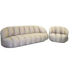 A. Rudin Channel Back Cloud Sofa with Oversized Chair