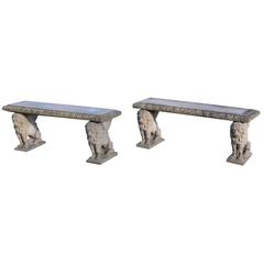 Vintage Pair of Stone Benches