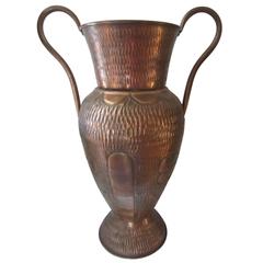 Antique Tall Handmade and Hand Finished Copper Amphora Vase, 1920