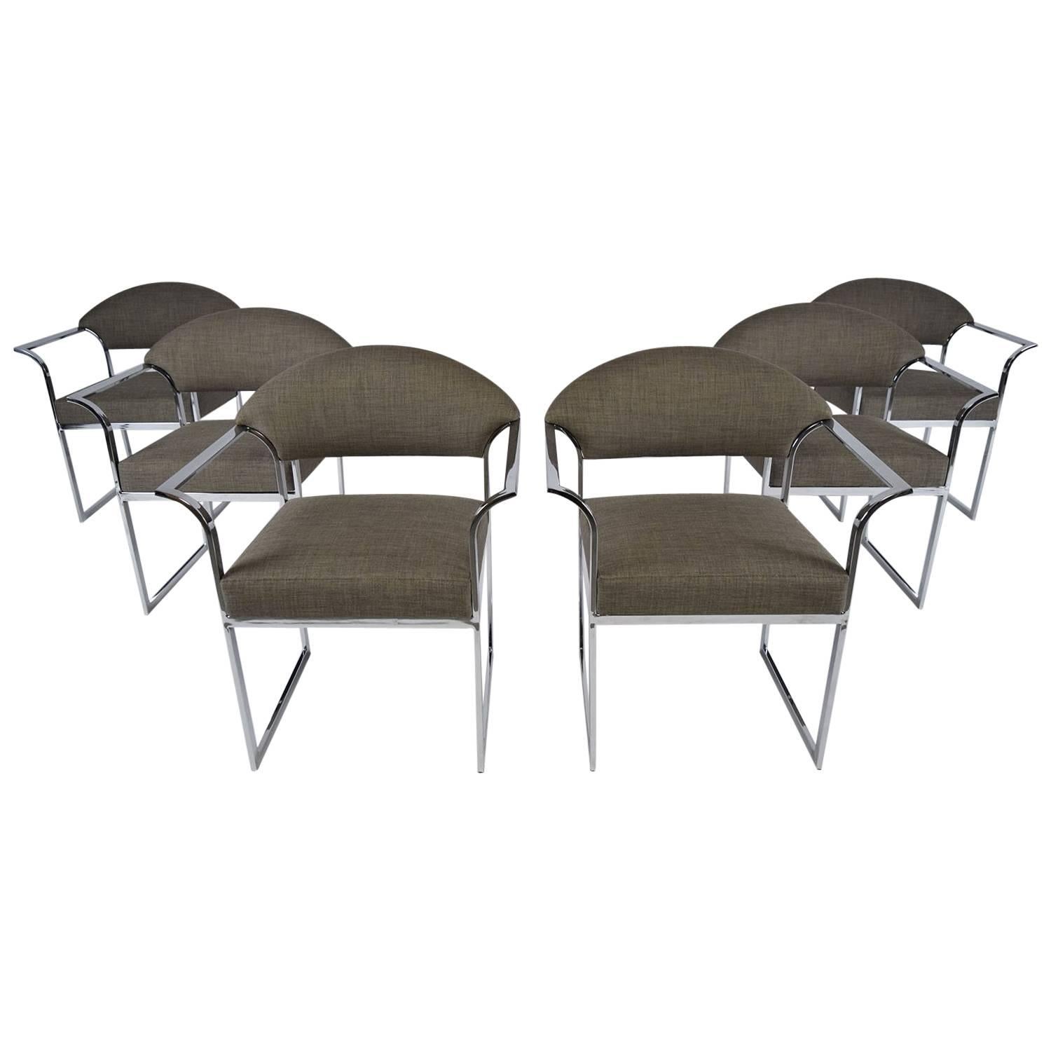 Set of 6 Mid-Century Modern Chrome Dining Chairs