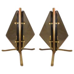 Vintage Pair Mid-Century Italian Brass and Glass Table Lamps