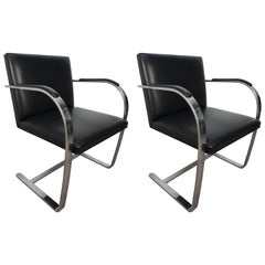 Pair of Knoll Chrome Plated Steel Brno Armchairs, with Leather Seats Pair of Knoll Chrome Plated Steel Brno Armchairs, with Leather Seats