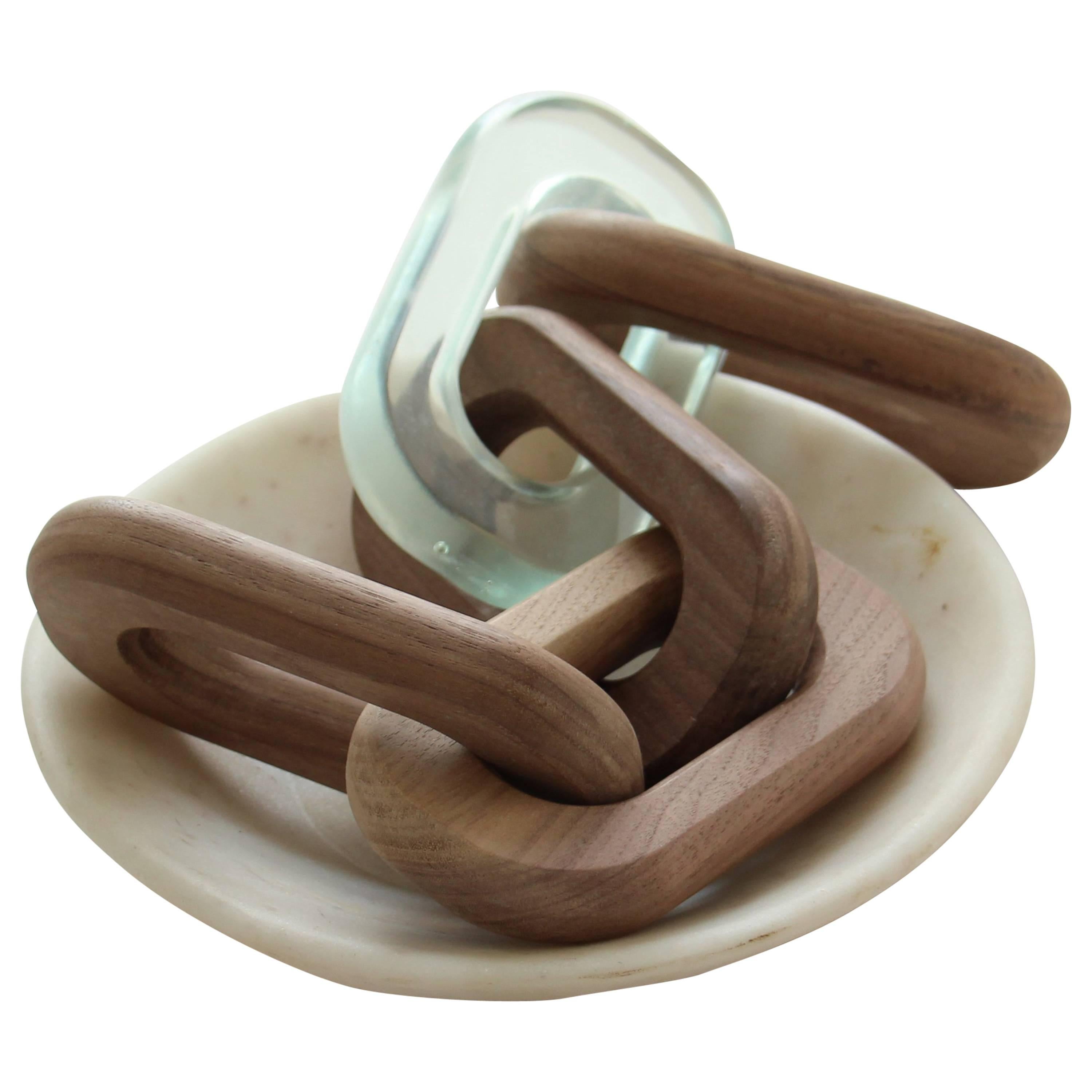 Links Decorative Chain Sculpture in Walnut and Resin, in Stock