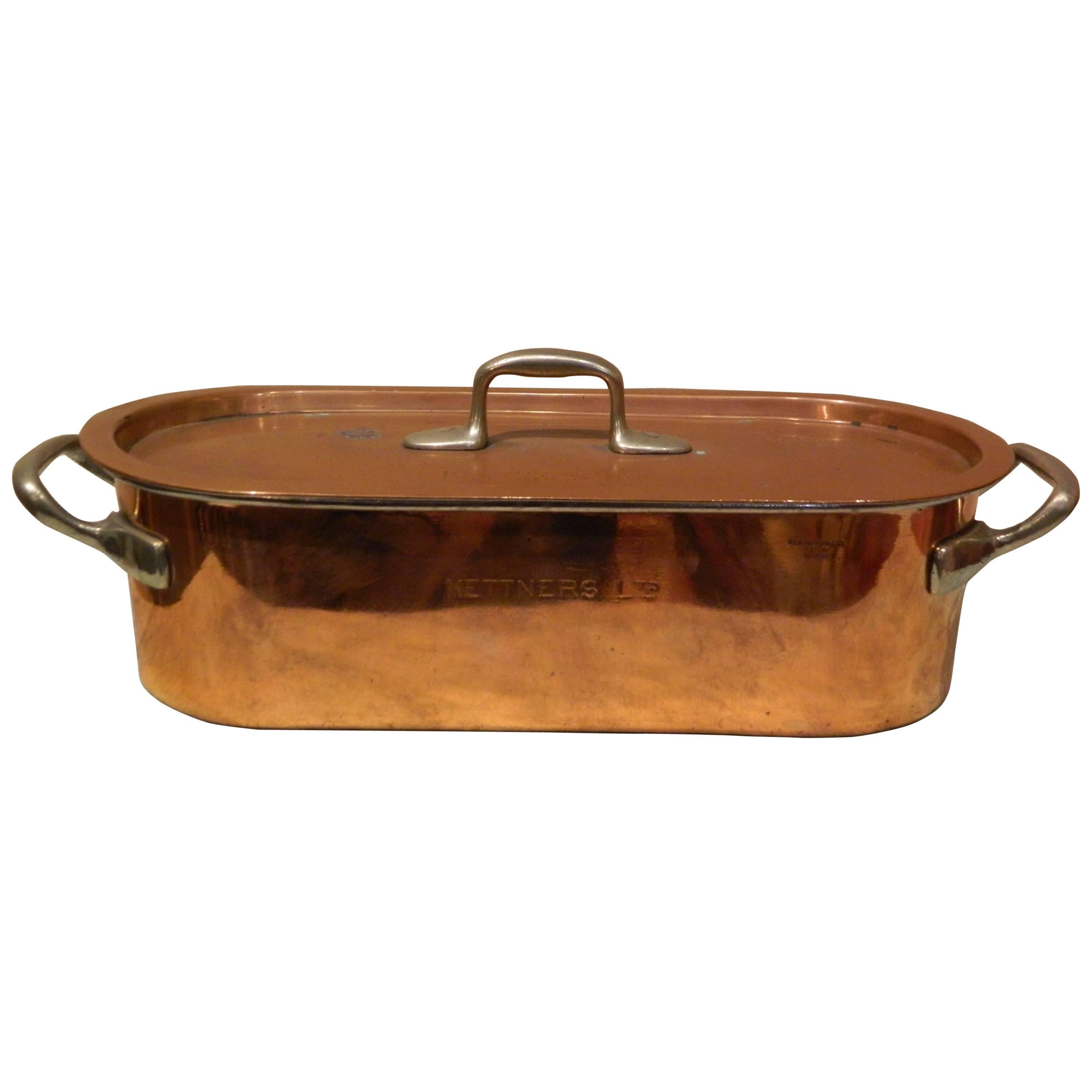 French Copper Fish Poacher with Handles and Lid, 19th Century