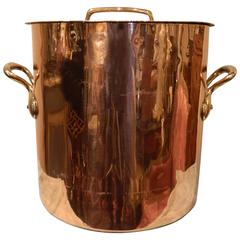 Antique French Copper Stock Pot with Brass Handles, 19th Century