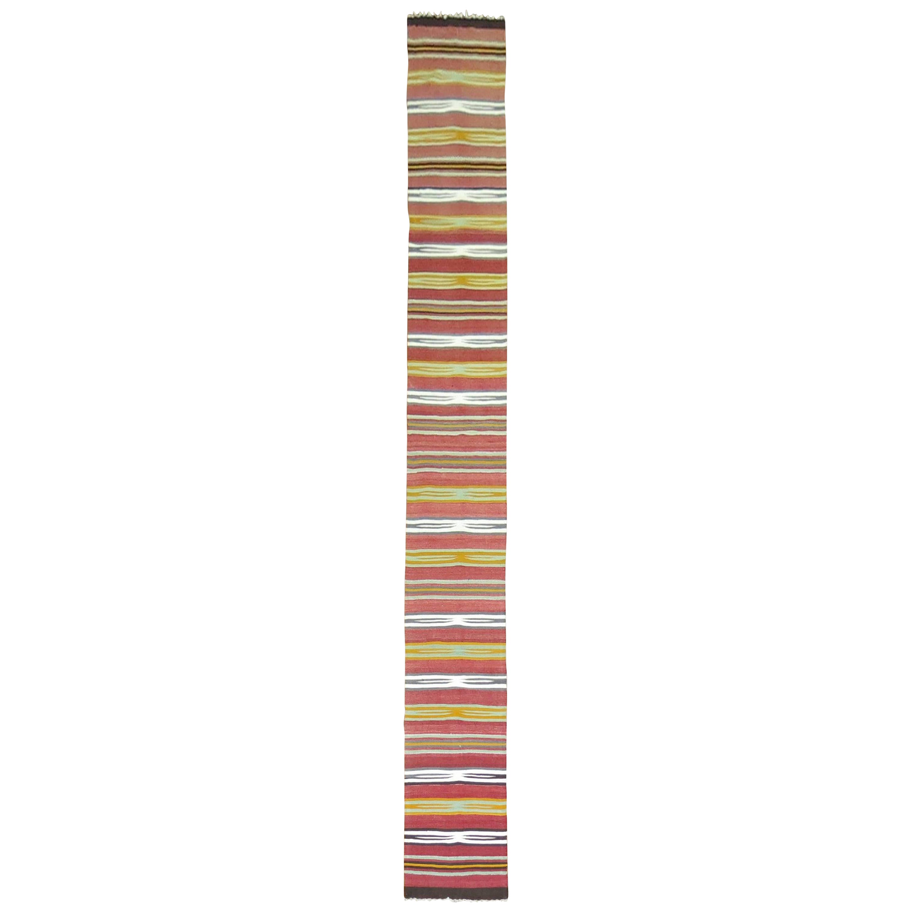 Zabihi Collection Narrow Long Kilim Runner For Sale