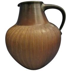 Retro Contemporary Handmade Pitcher Vase Organic Bulb Design Fine Carving, 1950