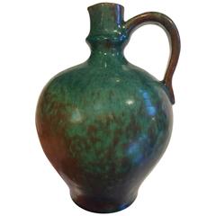 Early Contemporary HandMade Hand Glazed, 1930s Pitcher Vase Brilliant Blue Green