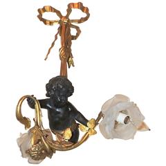 Wonderful French Dore Bronze Patinated Cherub Ribbon Bow Top Fixture Chandelier