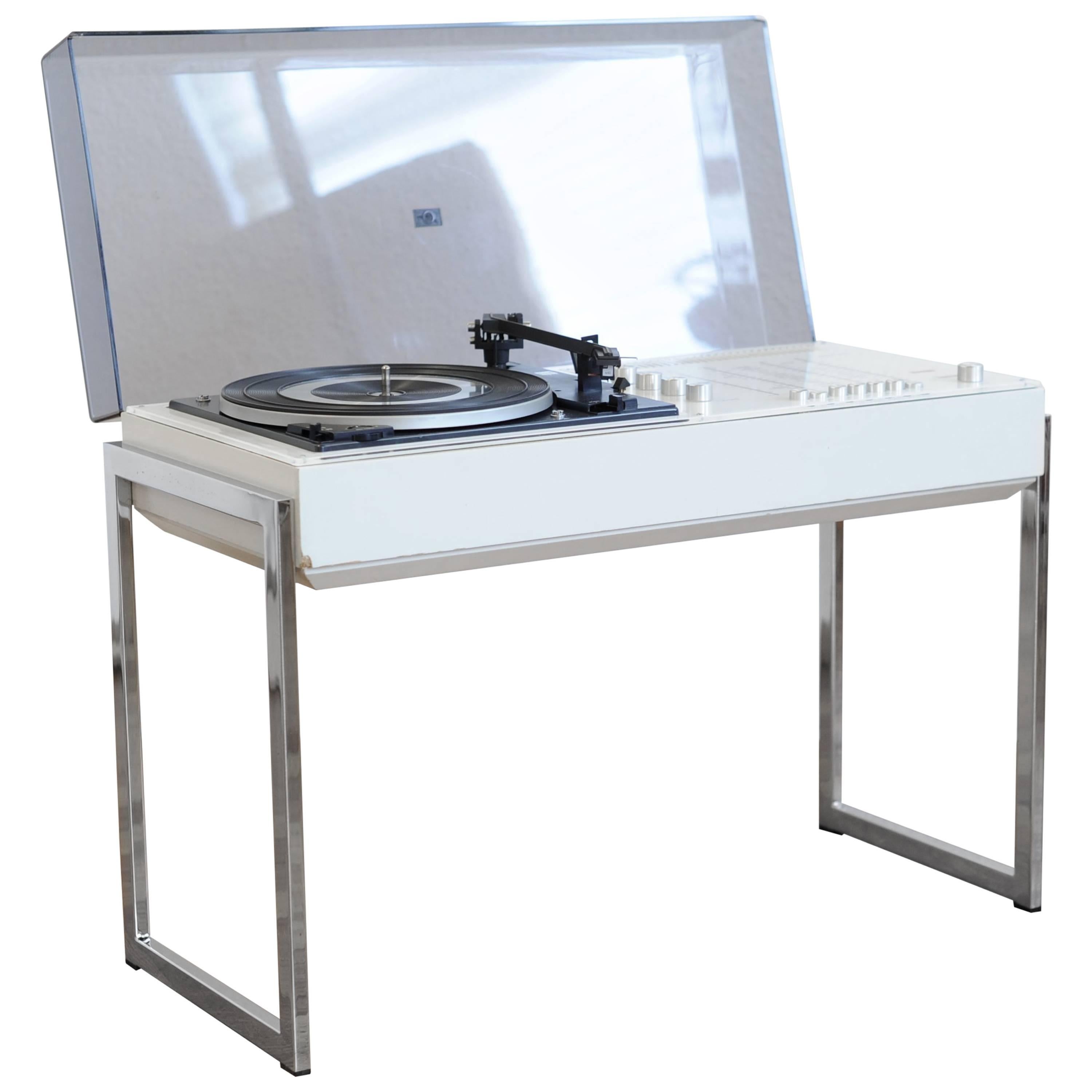 1970s Vintage White Wega 3202 Hifi Dual Design Turntable Record Player Germany