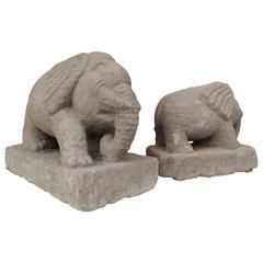 Pair of Hand-Carved Stone Elephants