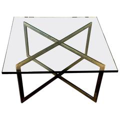 Mid-Century Modern Bronze Minimalist Cocktail Table with Glass Top