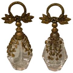 Pair of Crystal and Bronze Dore Perfume Bottles, 18th Century